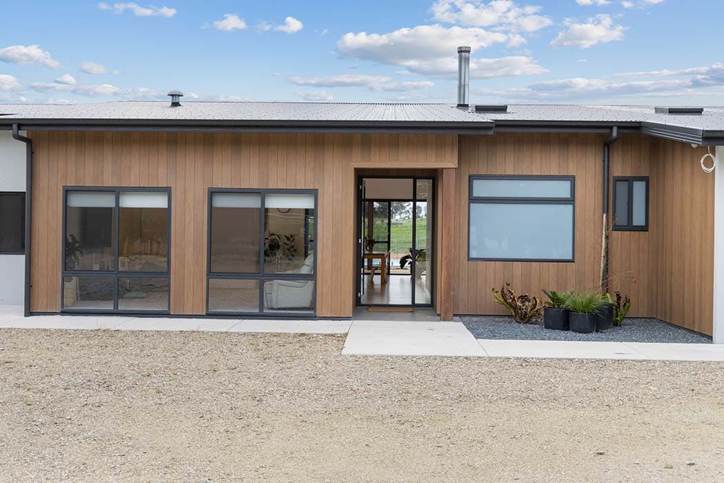 Modern new build in Canberra with timber cladding and contemporary design features.