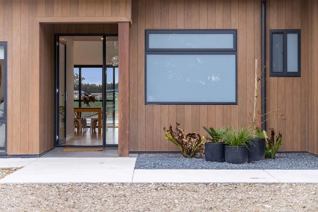 Entry detail showing cladding and light play