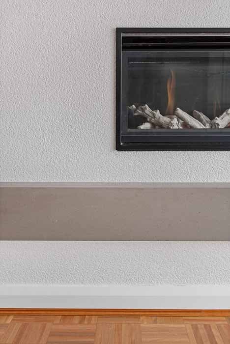 Modern living room renovation with gas fireplace in Canberra, Australia