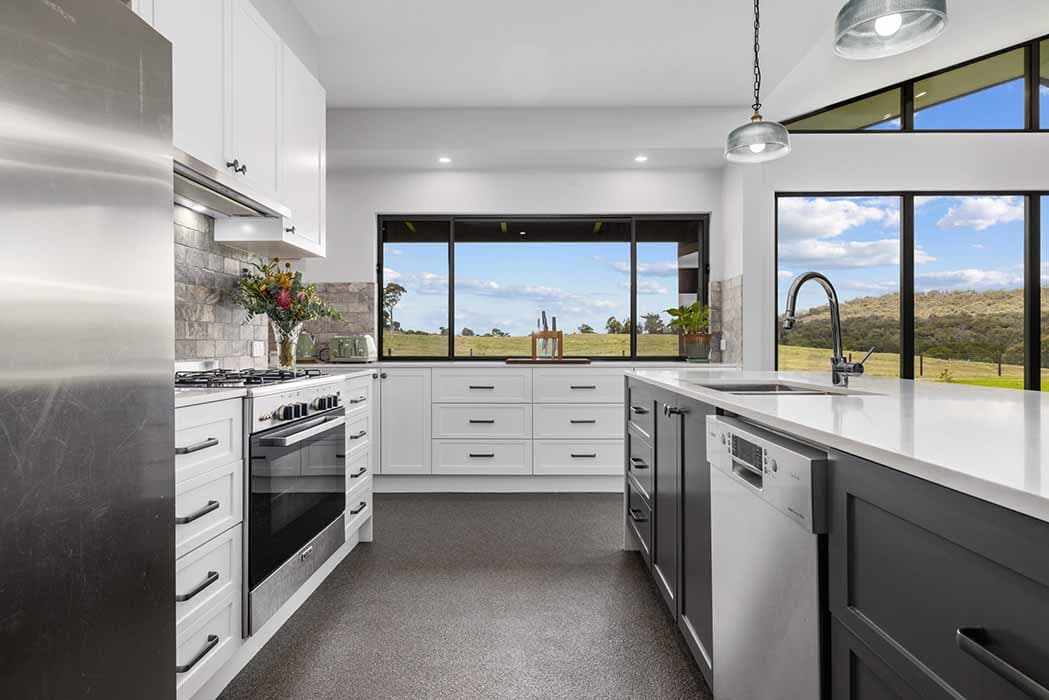 Modern kitchen renovation in Canberra, Australia with stunning views and stylish finishes.